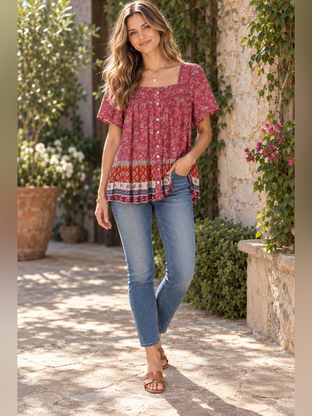 BeachLunchLounge Floral Border Print Tunic Top S
